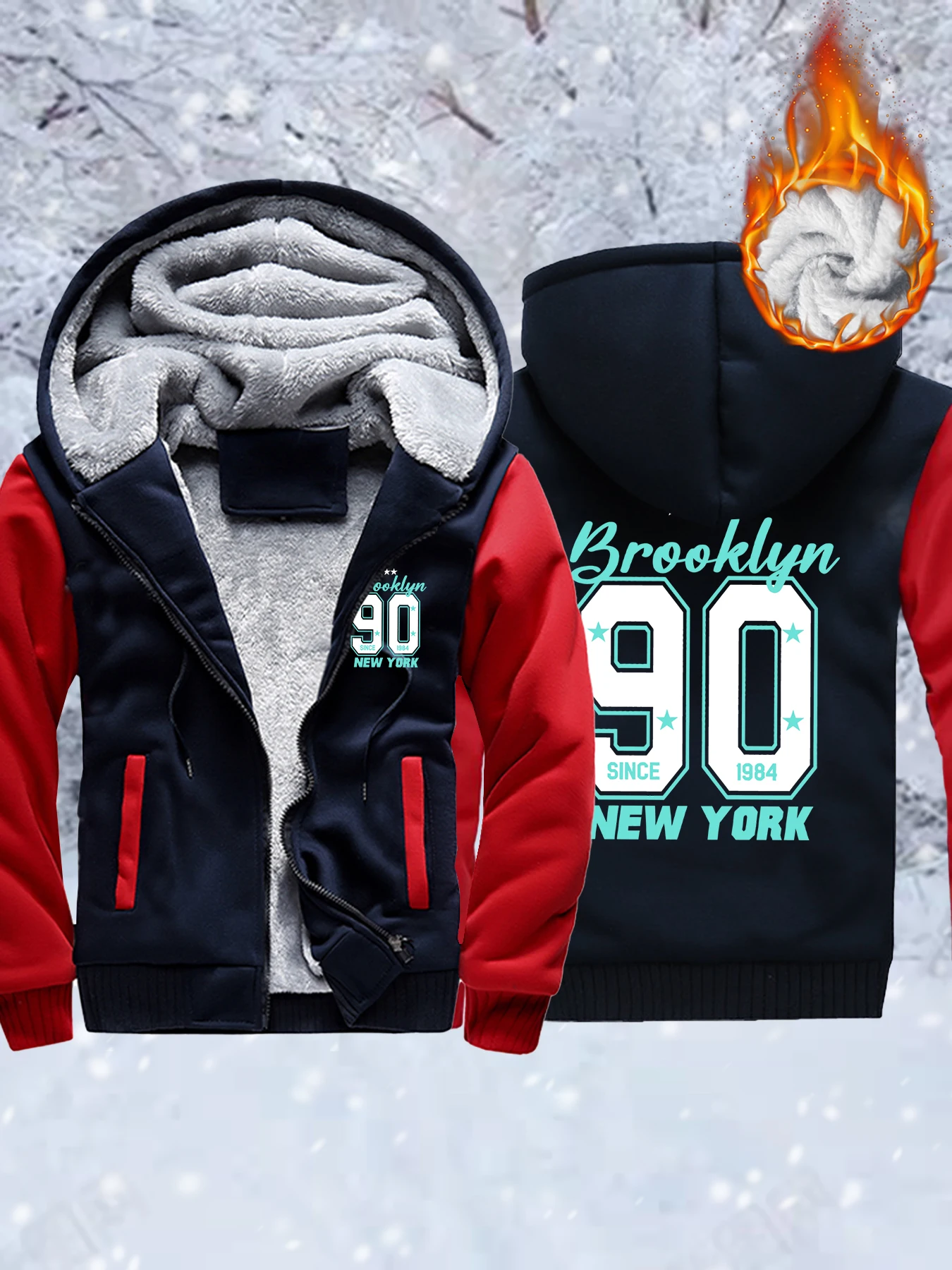 Brooklyn USA New York 90-ontwerp herenjas mode rits dikker jassen winter casual hoodies oversized fleece sportkleding