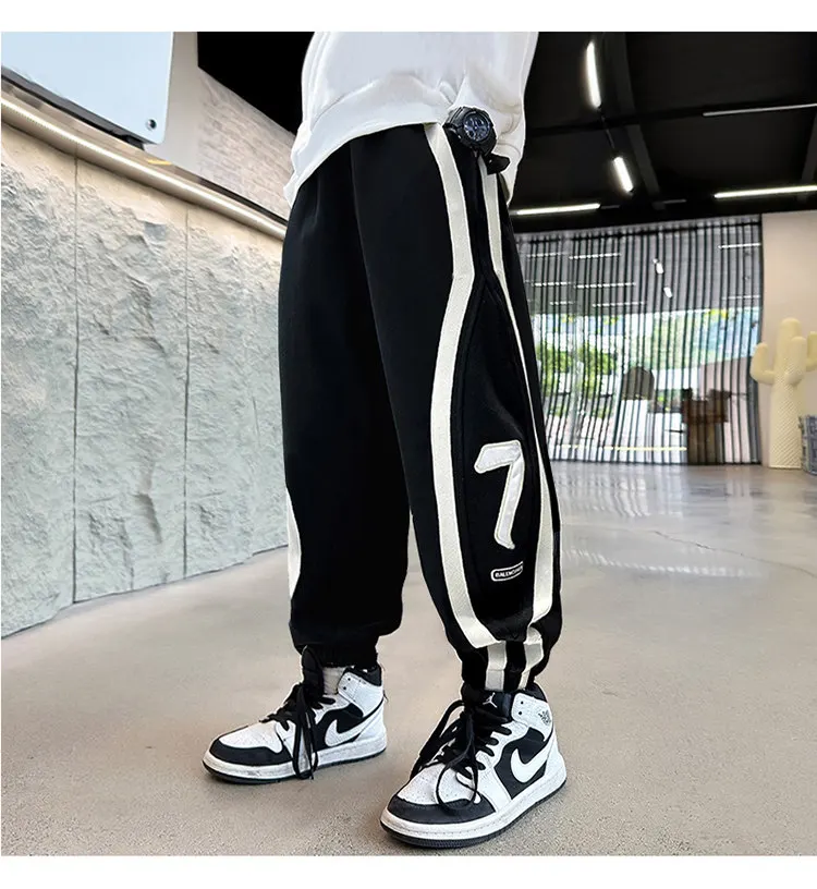 Kinderbekleidung Neue Hosen für Teenager-Jungen Modische Koreanische Sport-Hosen mit Elastischem Bund für Kinder Frühling Herbst Schulhosen 5-14 Jahre – Detail 6