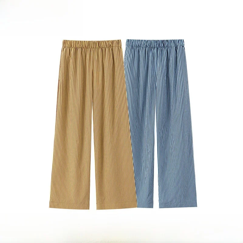 

Spring Summer New Women's Casual Stripe Wide Leg Pants Versatile Comfortable Straight Cut Polyester Fiber Natural Waist Trousers