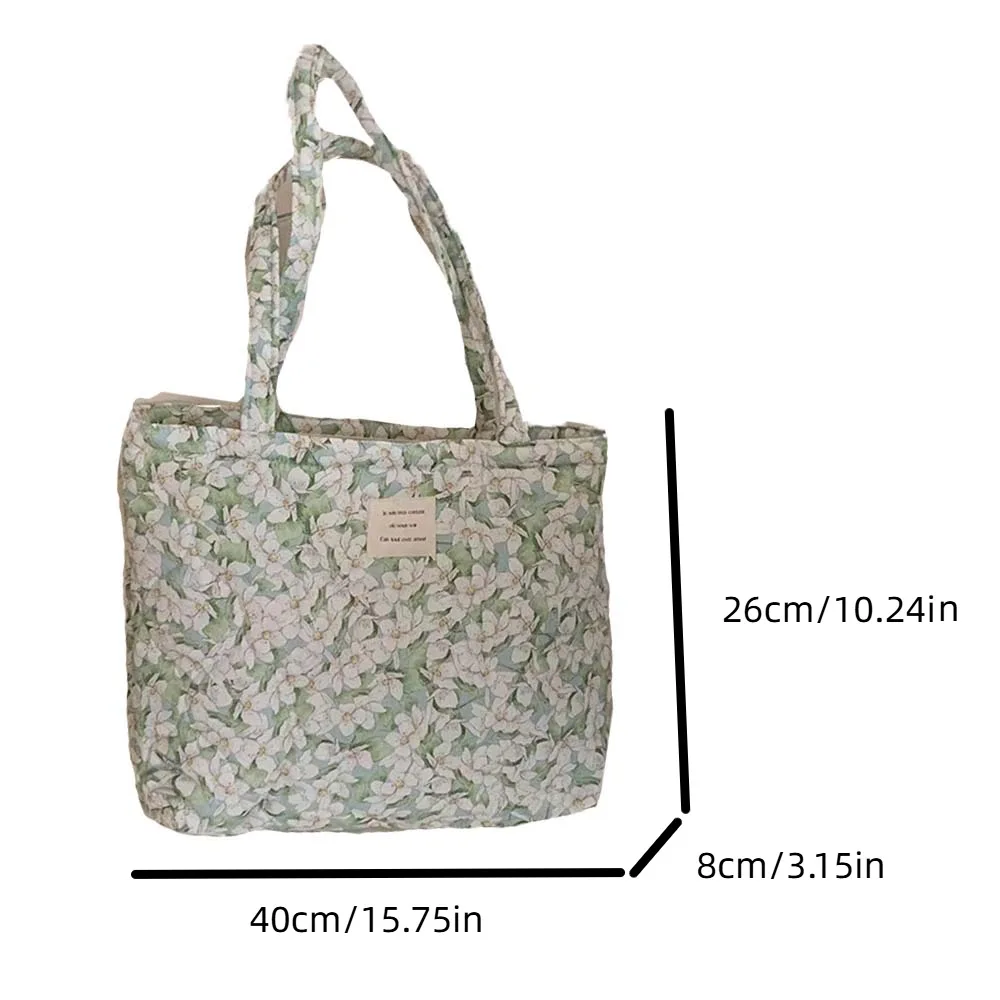 All-Match Polyester Flower Cotton Tote Bag Canvas Thickened Sweet Floral Handbag Portable Zipper Cloth Shoulder Bag School