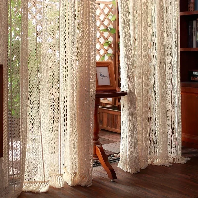 

AS Modern and Luxury American Country Hollow Balcony Terrace Villa Customization Tulle Curtains for Living Dining White Tulle