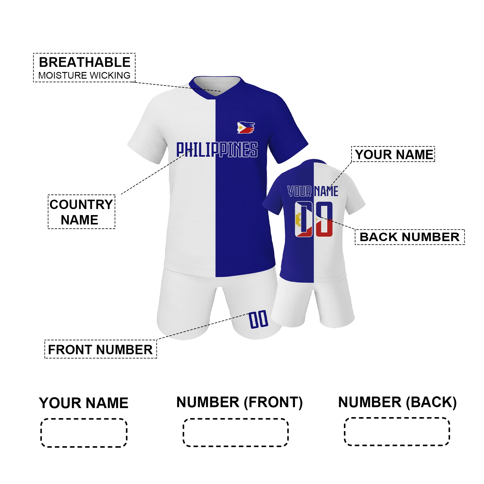 Custom Philippines Soccer Shirt for Boys Girls Personalize Soccer Uniform with Name ＆ Number Soccer Lover Gifts for 3-14Y Fan