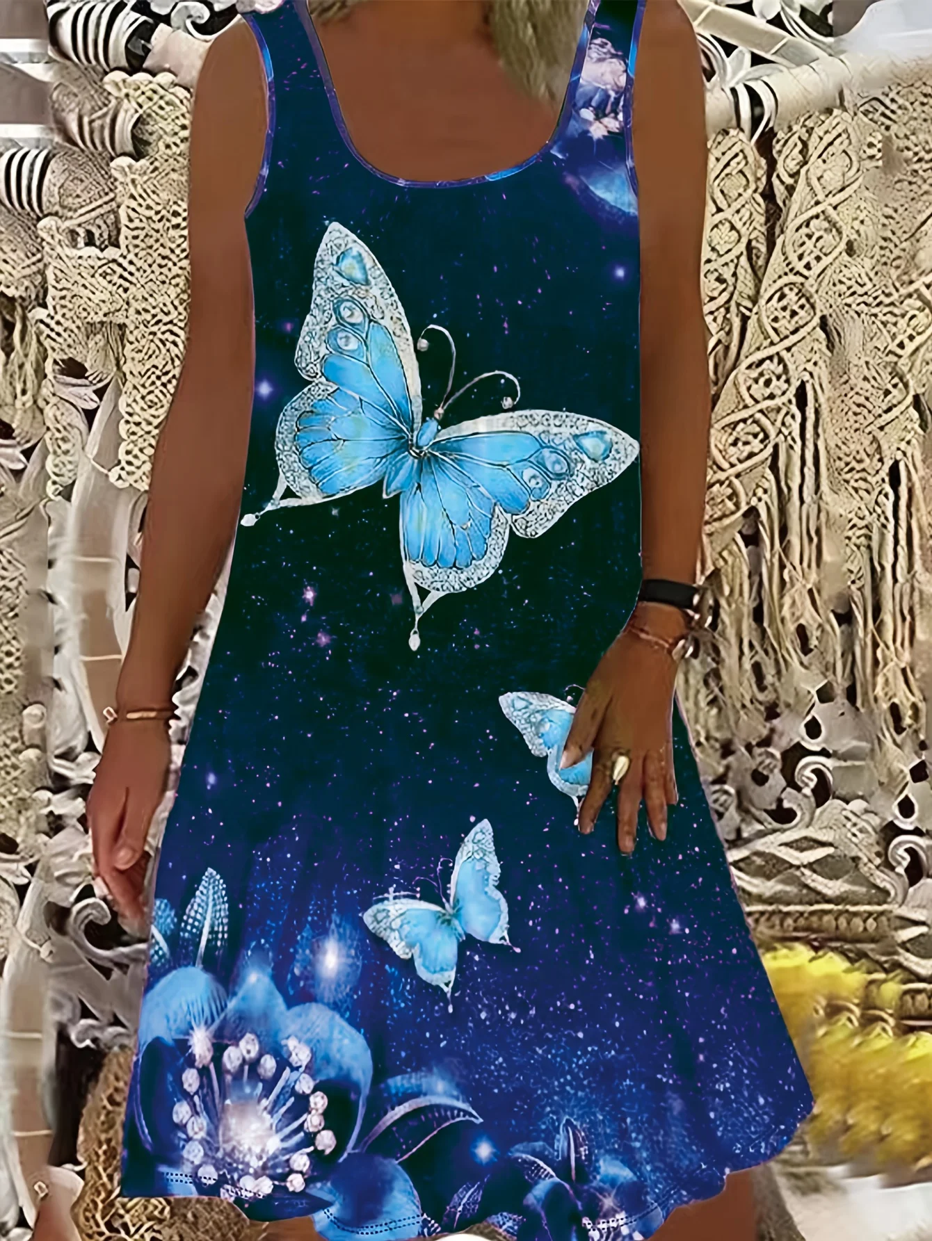 Sukienka na lato 2025, codzienna, z nadrukiem 3D motyla, bez rękawów, w stylu Y2k, odzież damska, ubrania dla dziewczyn.