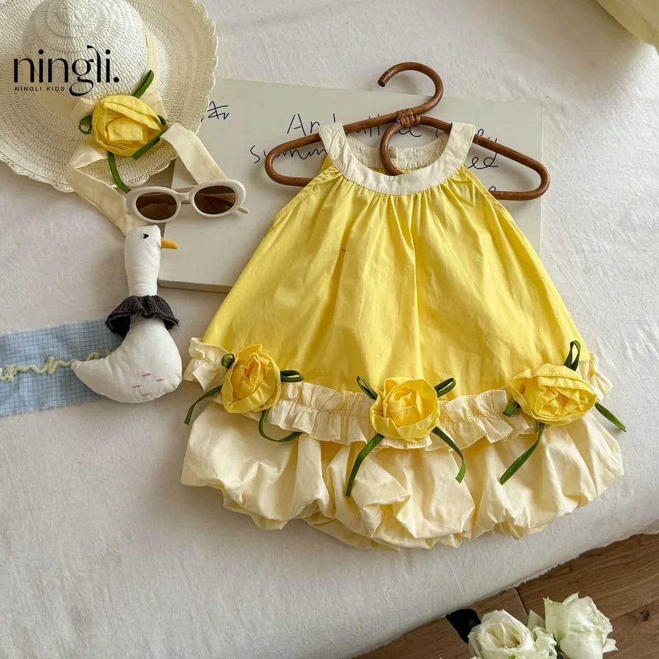 2 Piece Set Girls' Summer New Fashionable Baby Strap Vest Children's Summer Fashion and Cute Kids Suit