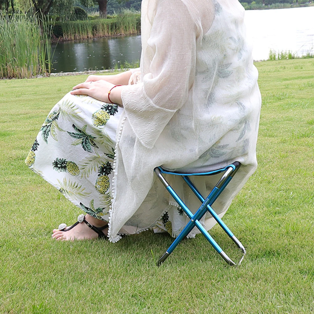 

Luxury Blue Camping Stool Small Folding Chair for Outdoor Hiking BBQ Fishing Beach Trip Portable Mini Stool Storage Bag