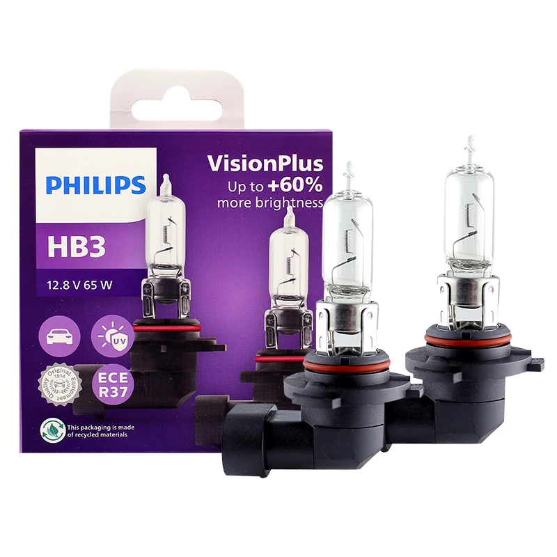 Philips HB3 9005 12V 65W P20d VisionPlus 3250K luz brillante hasta 60% visión halógeno lámparas originales para coche faro 9005VPS2
