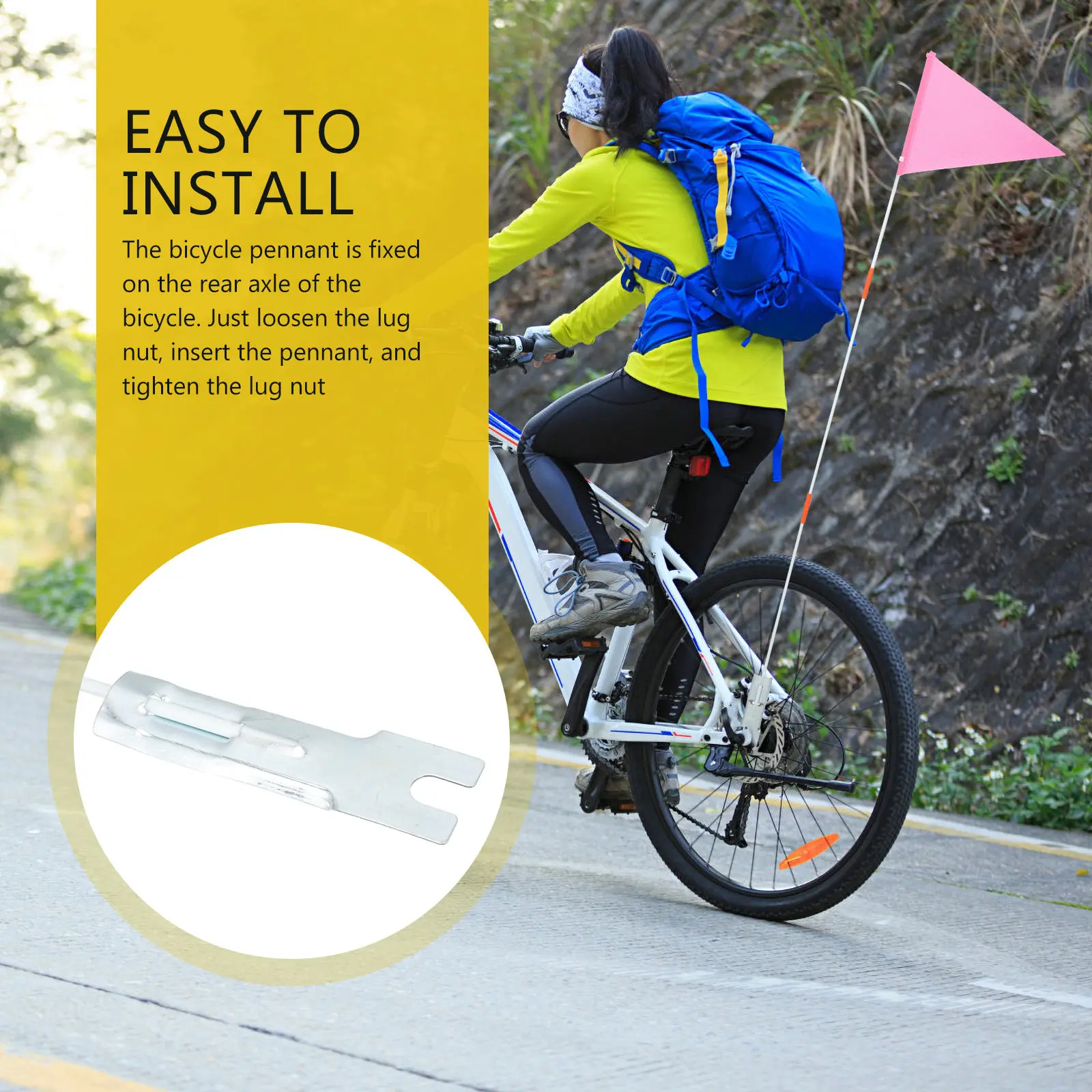 1Set Bike Safety Flag Pole Portable Wear-Resistant Fiberglass Easy Install Adjustable Tail Flag Professional Cycling Advertising