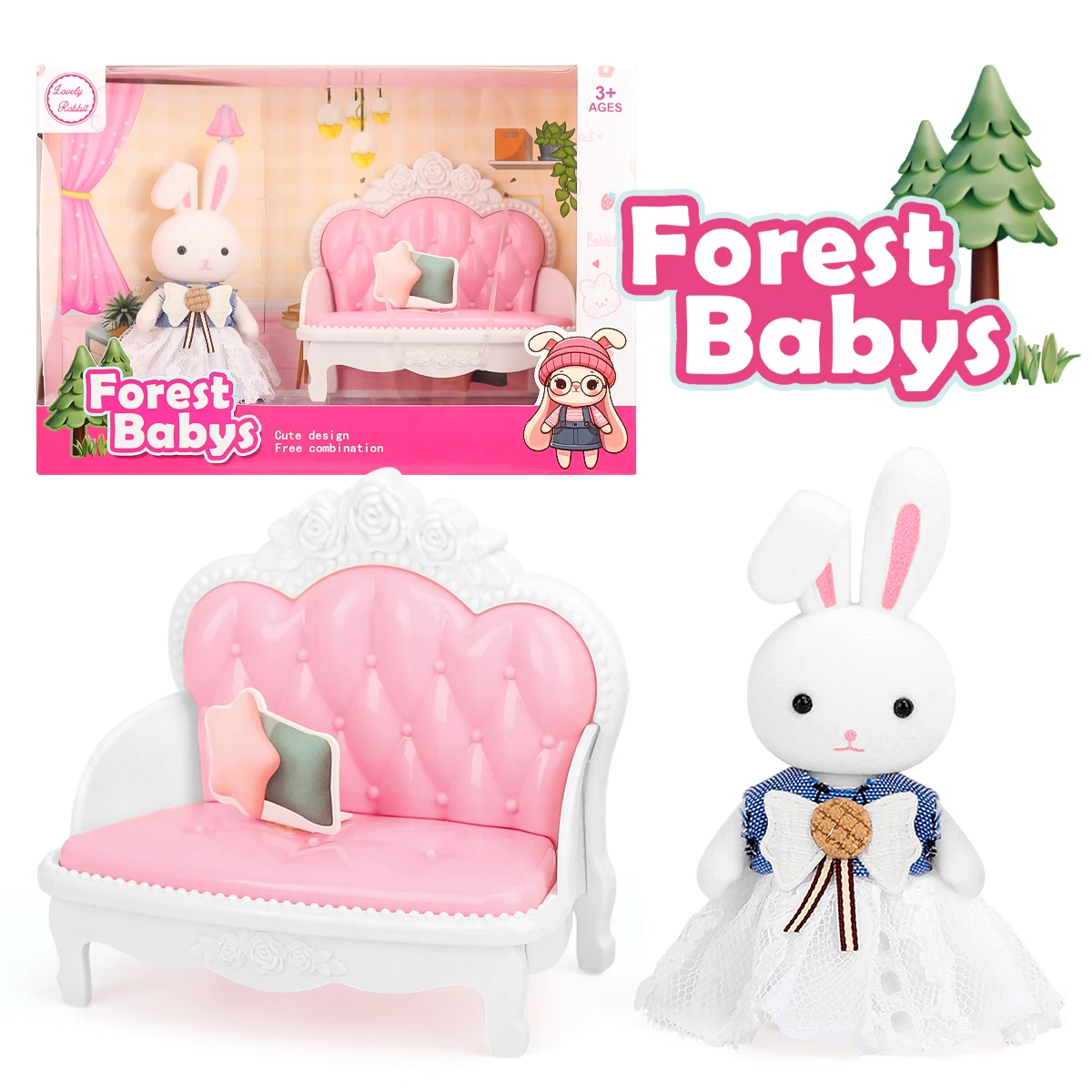 1:12 Finta giocattolo Principessa Castello Divano Bunny Set Ragazze Giochi di imitazione Casa Giochi di ruolo Accessori per bambini per regali