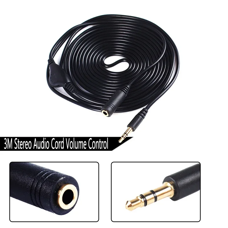 1M/3M 3.5mm Audio Cable Male to Female Stereo Headphone Audio Extension Cord Cable With Volume Control