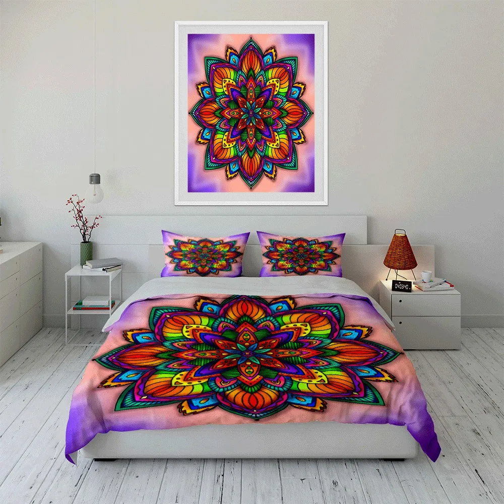 Colorful Mandala Design Decorative Set Exquisite three-piece bedding set gift for kids and adults