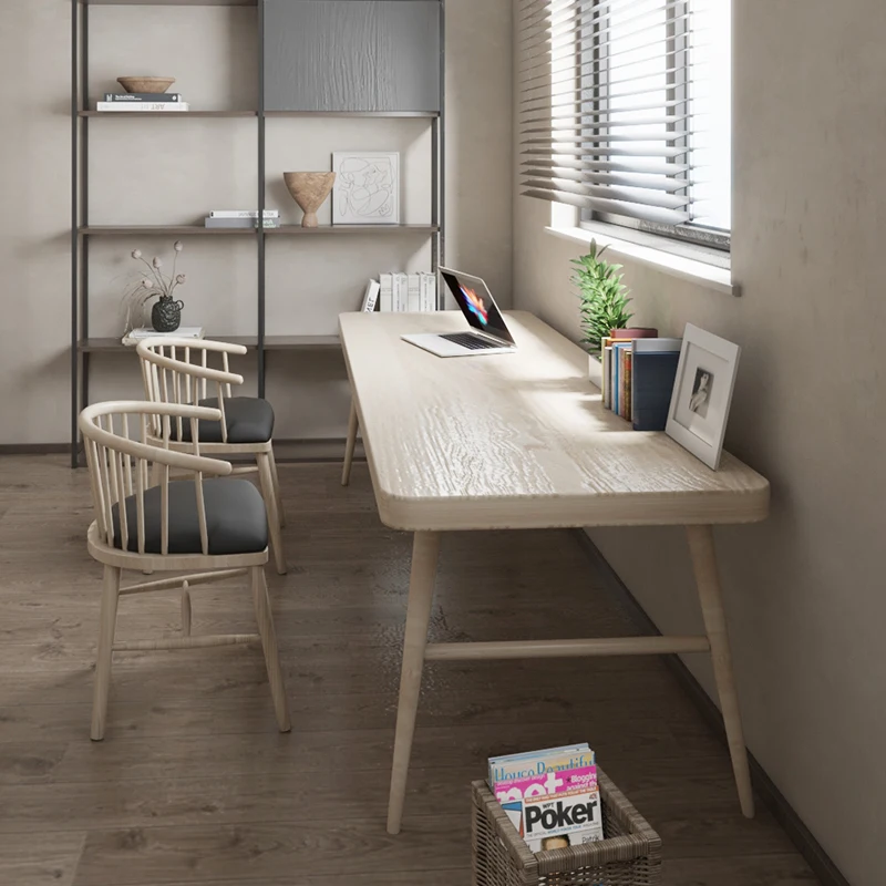 Log desk Double study table Household solid wood computer table Chair table Simple
