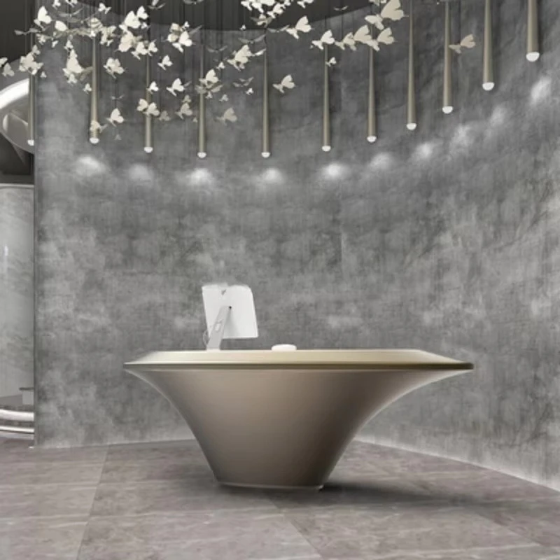 ✿s Modern Customized Office Front Desk Beauty Salon Hotel Bar Fiberglass Reception Counter with Baking Paint Creative Arc Design