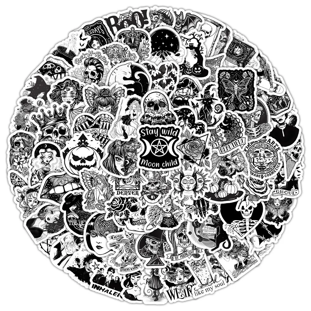 100PCS Black and White Gothic Waterproof Graffiti Stickers for Helmet Bicycle Hand Account Pencil Case RecordingYourLife Store