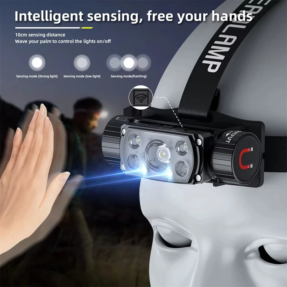 KENSUN LED كشافات الاستشعار العلوي مصباح يدوي 18650 USB قابلة للشحن في الهواء الطلق رئيس مصباح الشعلة وسائط الضوء الأحمر مصباح العمل #2