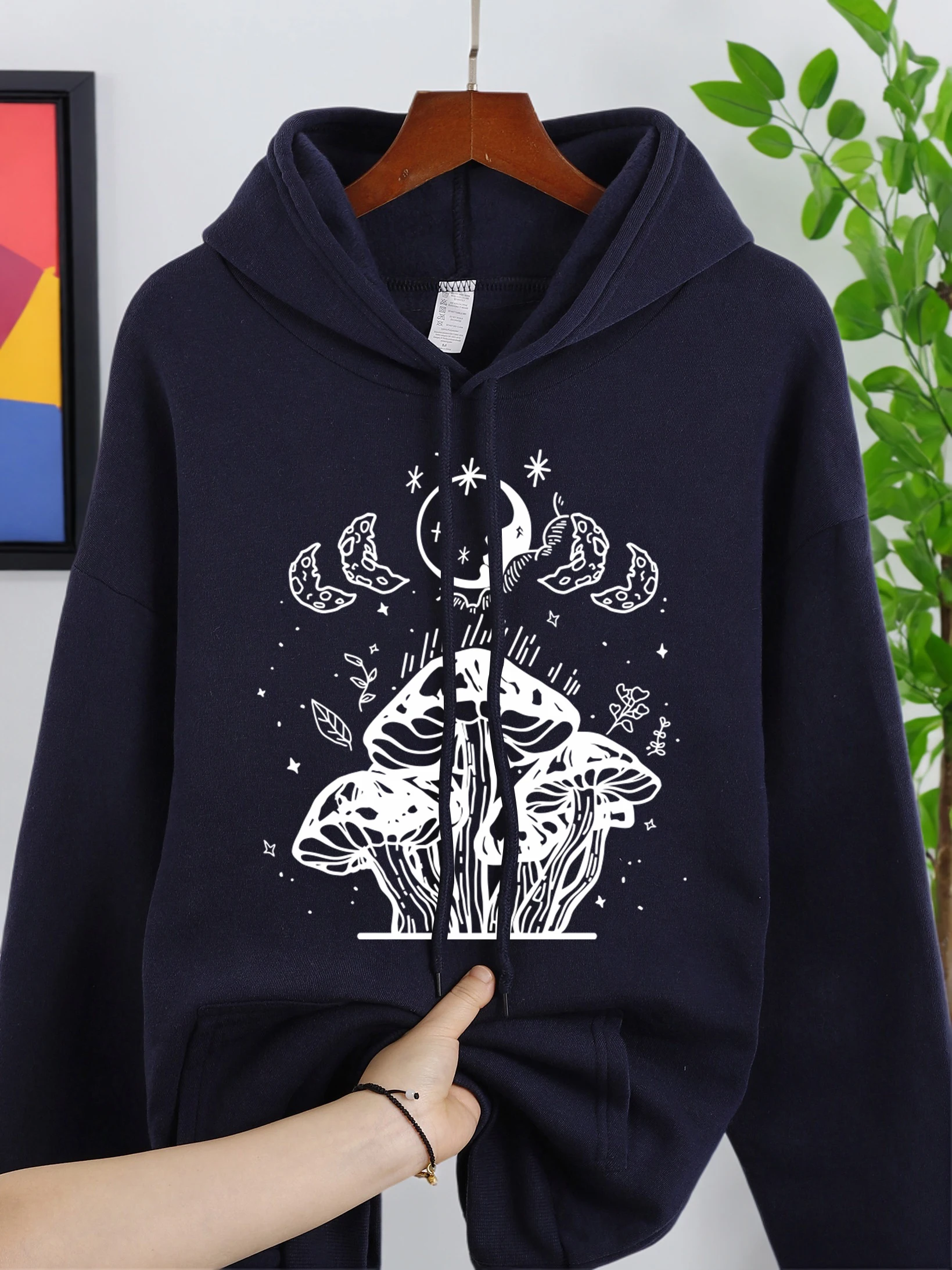 

Мужские пуловеры с грибами под лунным светом, уличный флисовый свитшот, осенняя универсальная одежда, мягкая свободная одежда унисекс с длинными рукавами