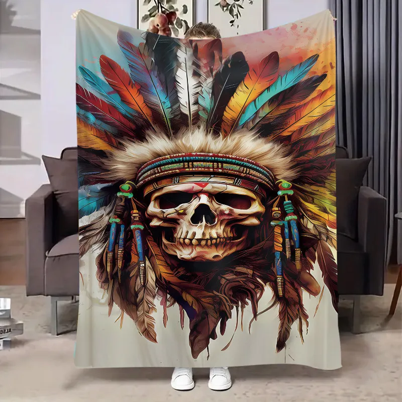 

Одеяло для головного убора с черепом и перьями — бросок в стиле бохо