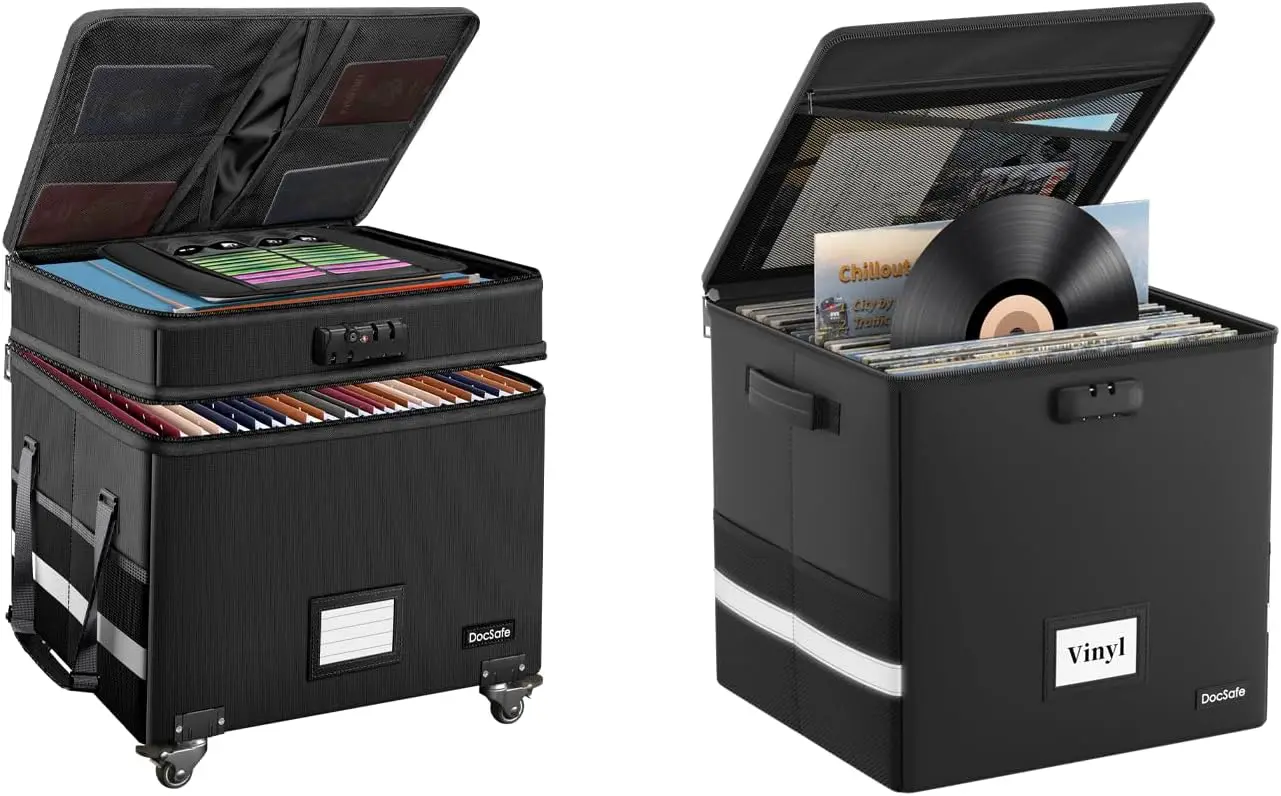 

Огнестойкий ящик для документов с замком, ящик для хранения виниловых пластинок — водонепроницаемый, портативный с колесиками