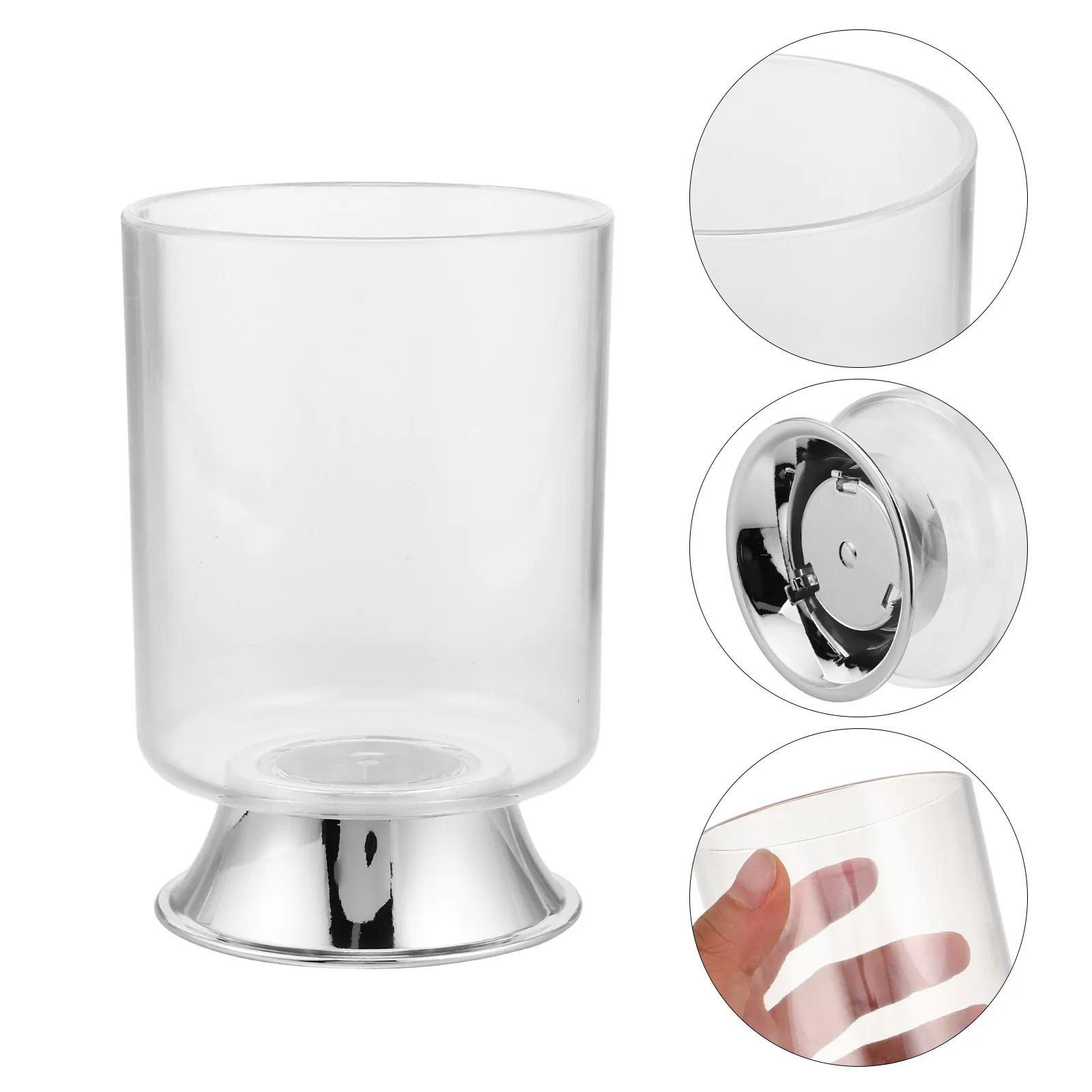 2Pcs Mouthwash Tumbler Transparent Stainless Steel Holder Elevated Base Toothbrush Holder Bathroom Sink Rinse Cup Makeup Brush