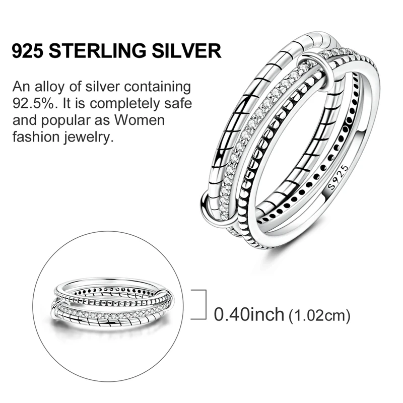 Women's 925 Sterling Silver Simple Sparkling Zircon Stackable Ring
