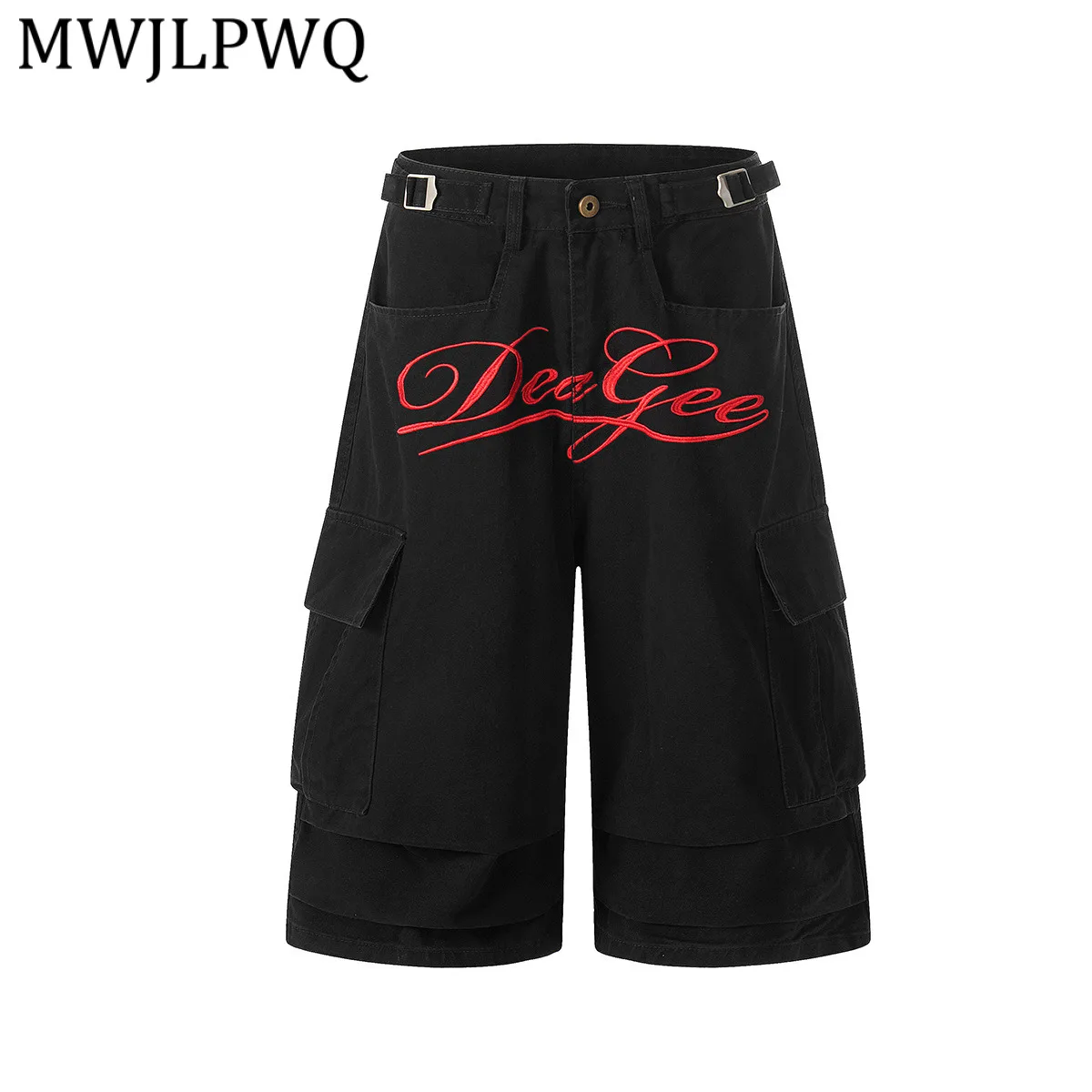 

MWJLPWQ Embroidery Design Male Shorts Male High Street Side Large Pocket Loose Casual Mid Length Pants 2026 Summer Trend 14210