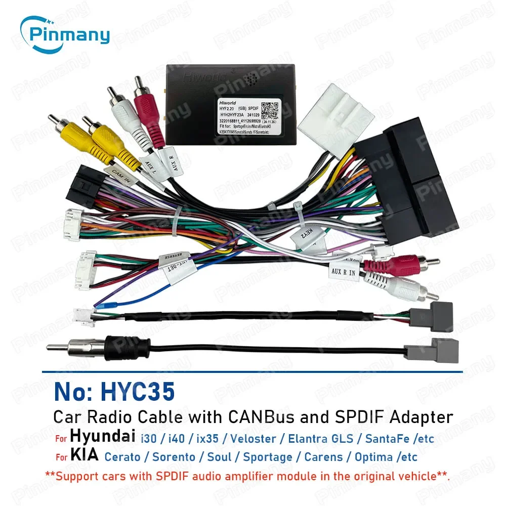 Arnés de cableado para radio de coche Hyundai i30 i40 ix35 Veloster KIA Cerato Sorento Soul Sportage Carens Optima, adaptador CAN Bus SPDIF