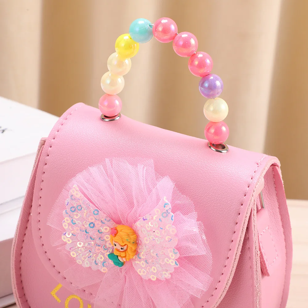 Kreative Niedliche Blumen Kinder-Umhängetasche PU-Leder Perlen Kinder-Schultertasche Glänzende Schleife Handtaschen – Detail 14