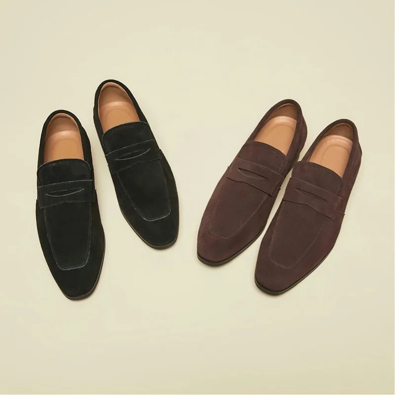 

Men's Microfiber Suede Loafers, Casual Flats, Business Shoes, Slip-on, Minimalist, Gentlemen's Shoes, English Frosted, Summer