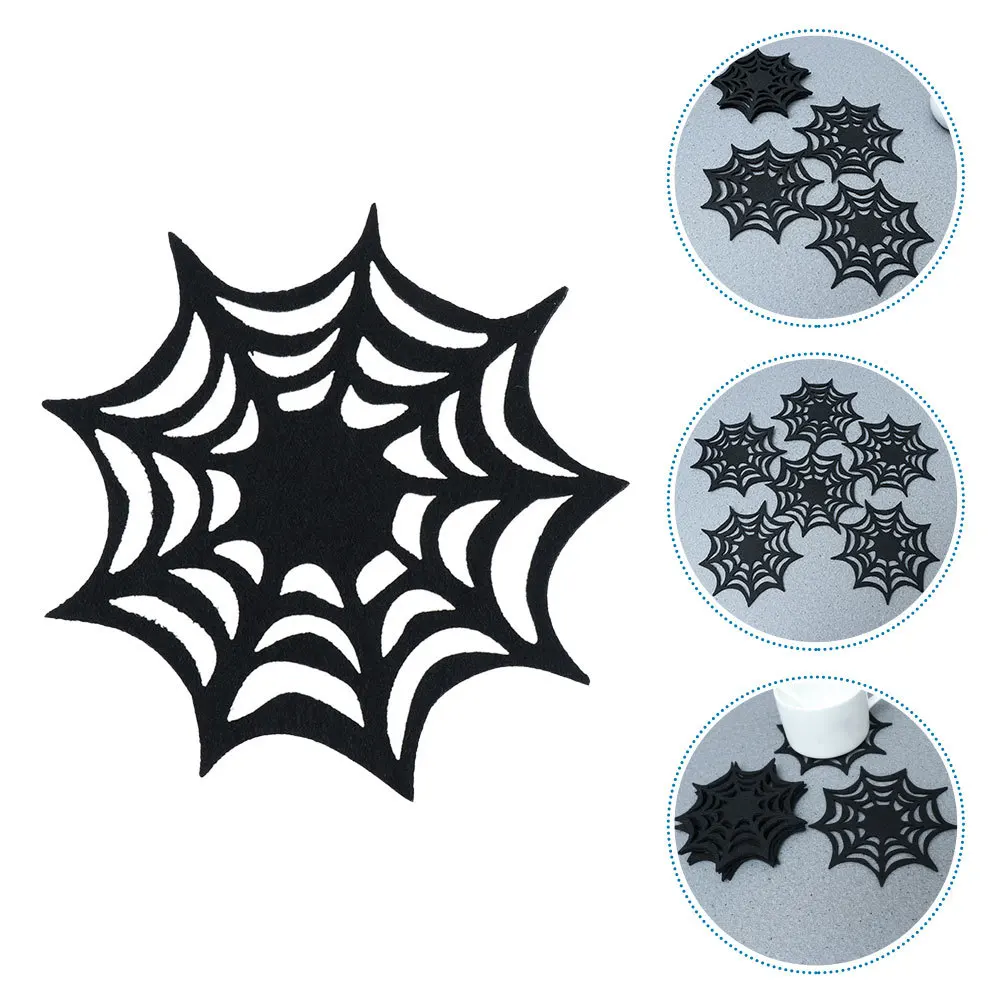 

9Pcs Halloween Spider Web Felt Coasters Soft Heat Insulation Coaster Set Multifunctional Table Decor Halloween Coasters