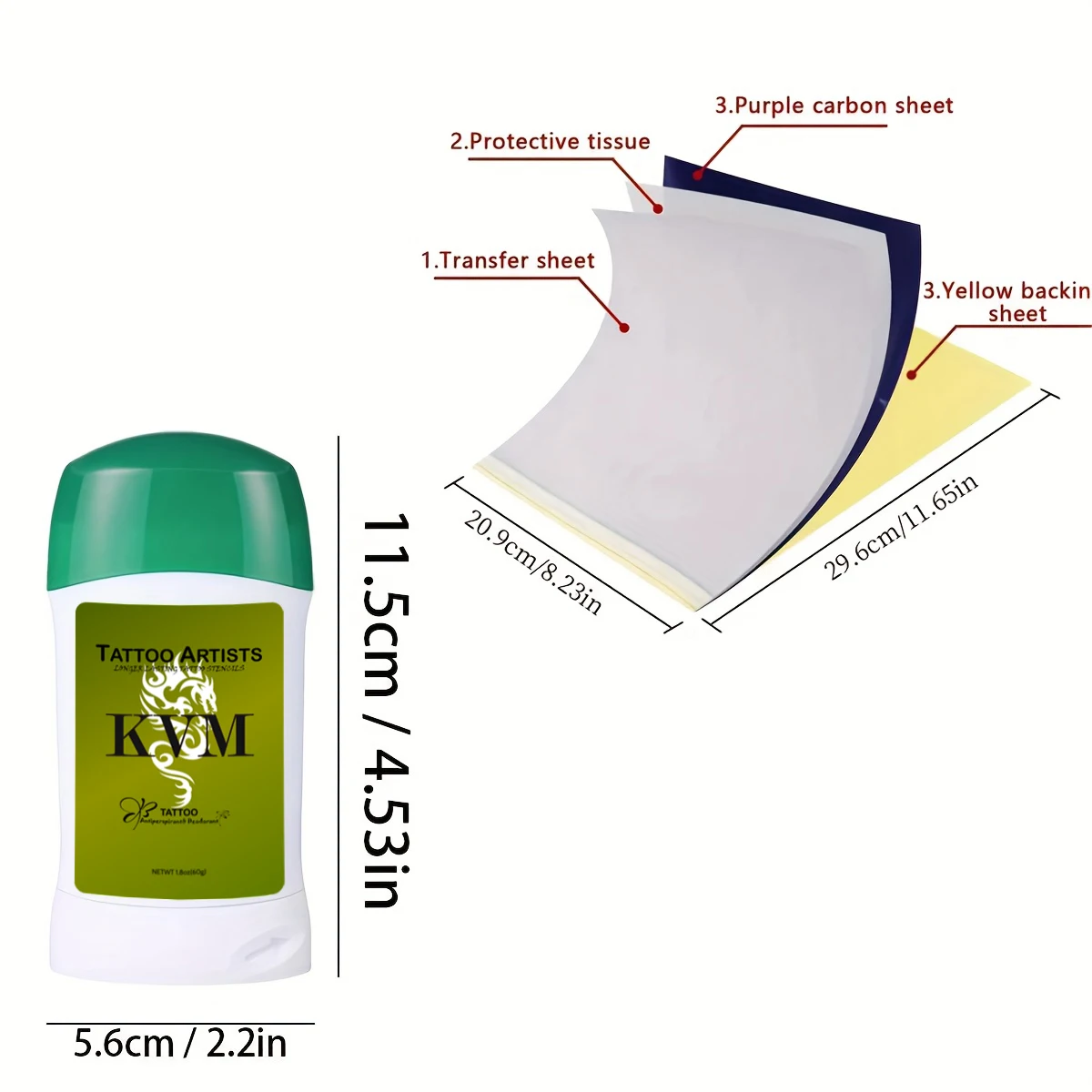 جل كريم نقل الوشم KVM مع مجموعة ورق نقل الوشم، ملحقات آلة نقل الوشم لورق استنسل بحجم A4