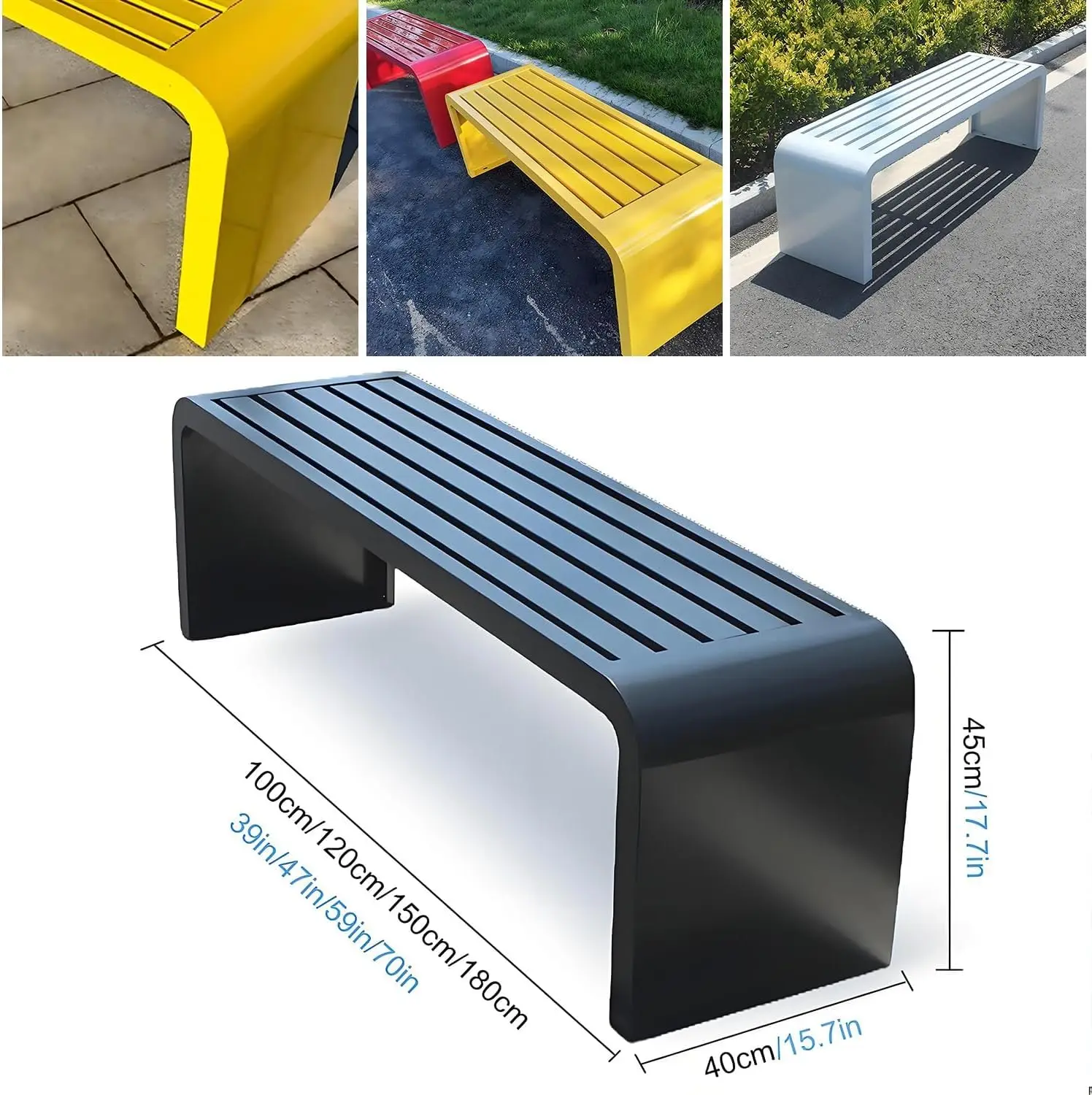 Outdoor Backless Bench, Stainless Steel Garden Patio Park Bench, Waterproof Metal Frame, Modern Art Deco, 59 inch, Customized