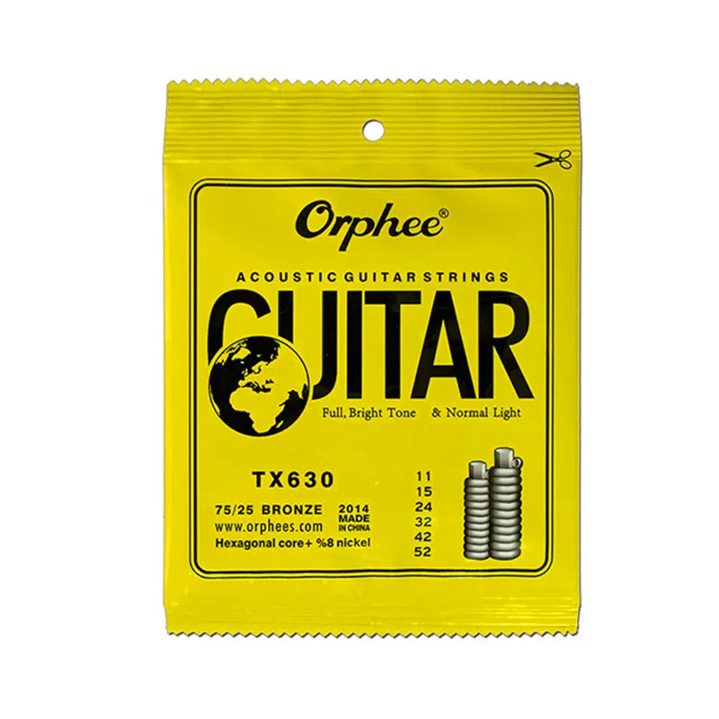 Orphee TX 011-052 Acoustic Guitar Strings Hexagonal Core+8% Nickel Bronze Bright Tone Extra Light Musical Instrument Accessories