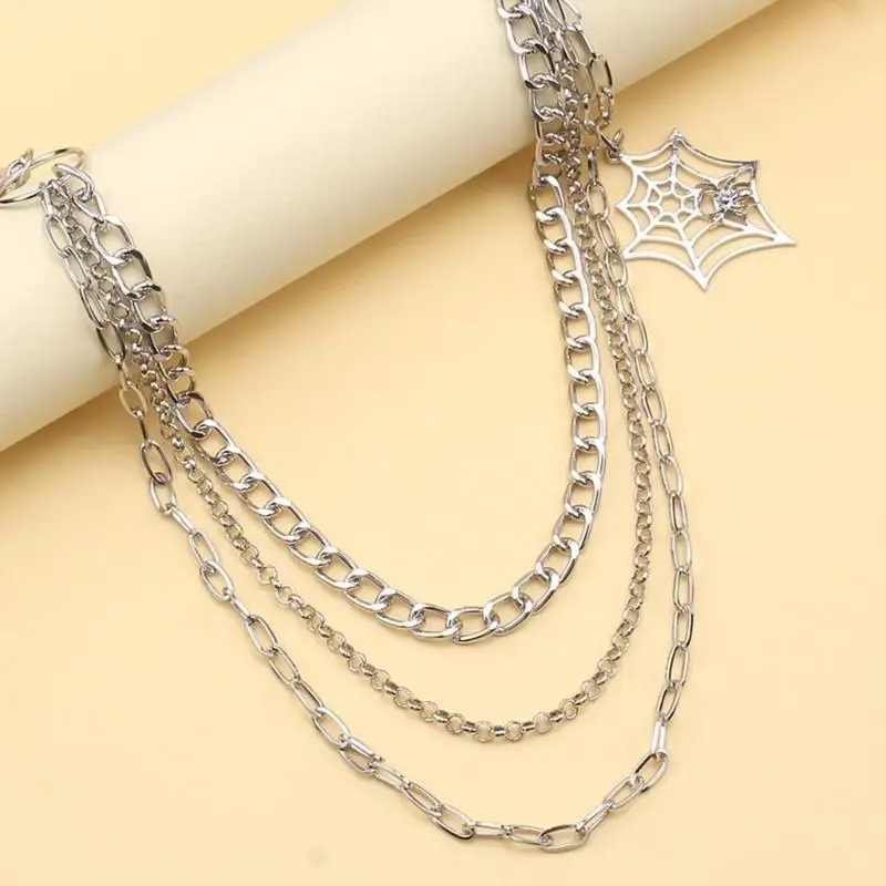 

652F Punk Jeans Pants Chain Multi Layer Chain Cobweb Charm Waist Wallet Jewelry Harajuku Belt for Dancers Accessories