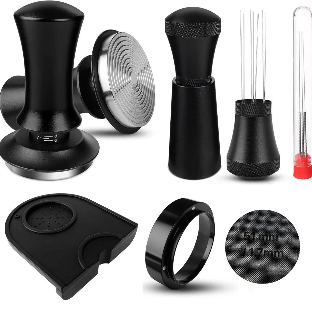 

304 Stainless Steel Coffee Tamper Distributor Set Adjustable Depth Needle Magnetic Dosing Ring Espresso Pressing Tool Kit
