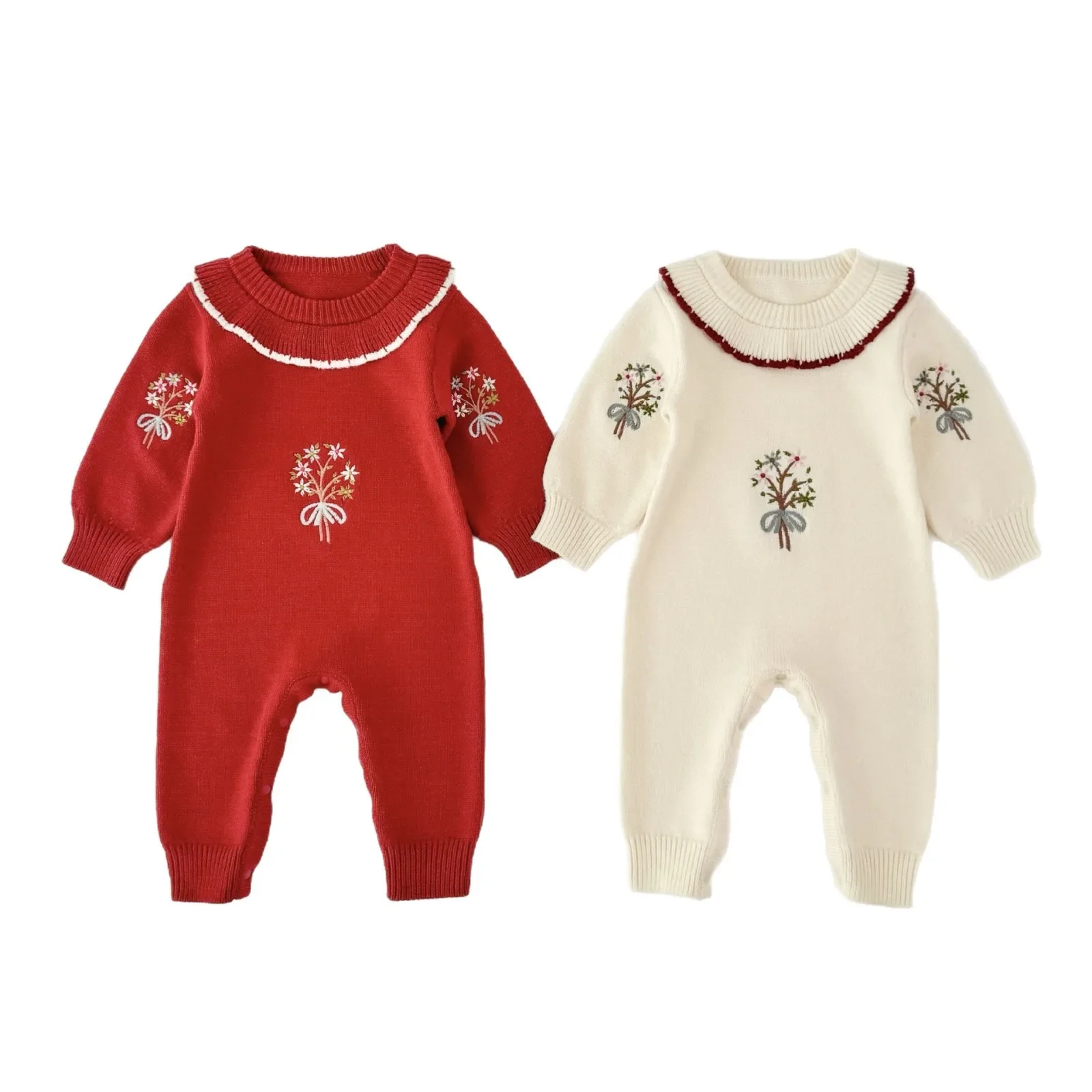 0-24M Newborn Kid Baby Flower Sweater Romper Boy Girl Winter Thick Clothes Long Sleeve Warm Knit Jumpsuit Knitwear
