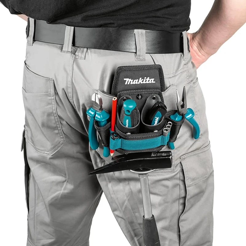 Imagem -04 - Makita-portátil Pendurado Martelo Ferramenta Bolsa Assento de Aço Inoxidável Couro Ampla Faca Titular Repair Waist Pack E15285