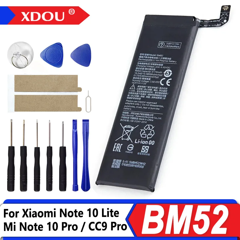 

Совершенно новый аккумулятор BM52 5260 мАч для Xiaomi Mi Note 10 Lite/Mi Note 10Pro/CC9pro, аккумуляторы для телефонов + инструменты