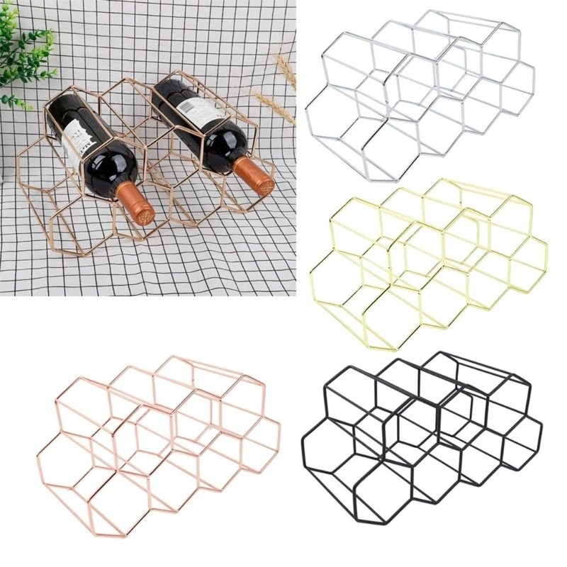 573B Wine Bottle Storage Tabletop Wine Rack Hexagon Wine Holder Display