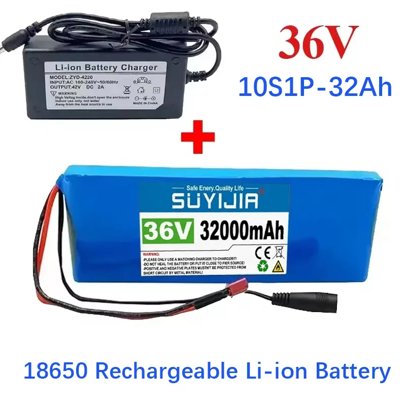 

10S1P 36V 32Ah battery pack 18650 rechargeable lithium-ion battery electric vehicle bicycle scooter 20A BMS 500W+42V 2A charger