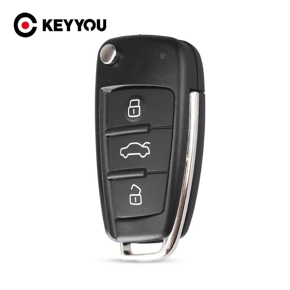 KEYYOU For Audi TT Q3 A8 A6 c5 c6 A4 b6 b7 A3 Folding Car Key Shell 3 Buttons HU66 Uncut Blank Auto Case