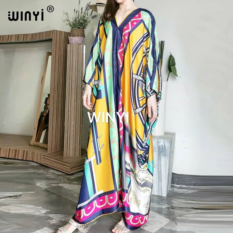 

Printed Dresses For Women 2021 Fashion Design Loose Dress Batwing Maxi Long Femme Vestidos Summer Autumn Party Elegant Dress