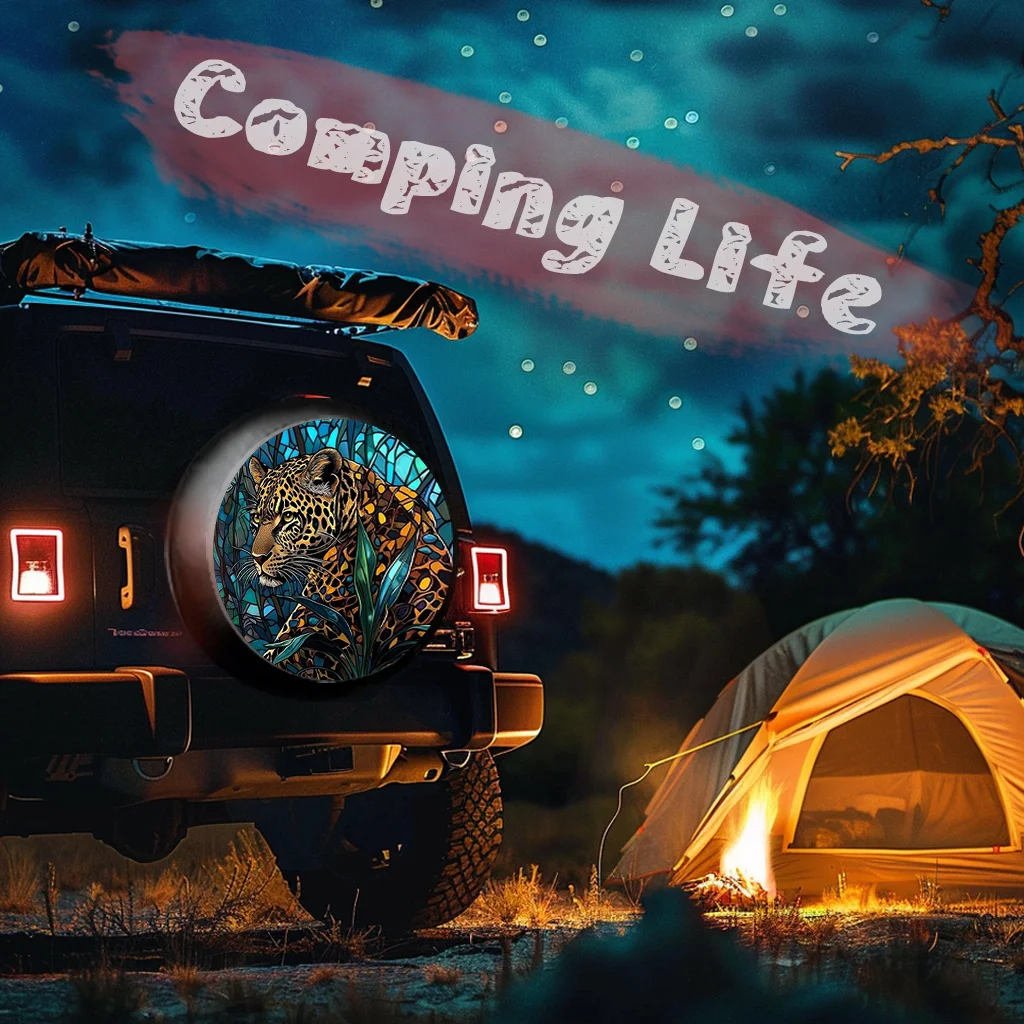 1pc leopardo vitral design capa de pneu sobressalente caber 2834 Polegada para rv, caminhão, suv, reboque durável tecido poliéster poeira p