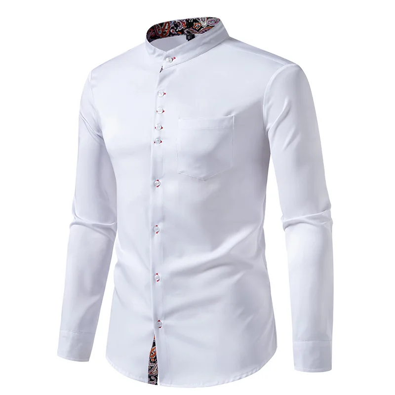 Smoking de contraste Paisley branco masculino, slim fit, manga comprida, vestido Henley, formal, negócio, bolso, masculino, marca, 2022