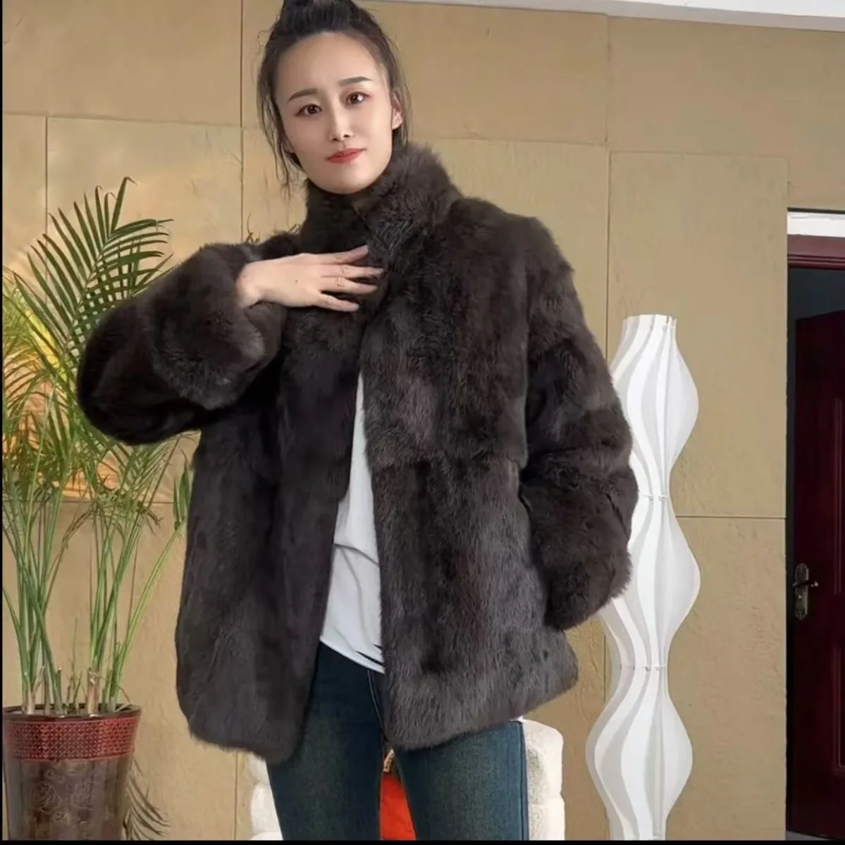 Fancy Rani Vera Pelliccia Cappotto Donna Coniglio Naturale Giacca Invernale In Pelle E Pelliccia Abbigliamento Lungo da Donna Capispalla Femminile Con 2025