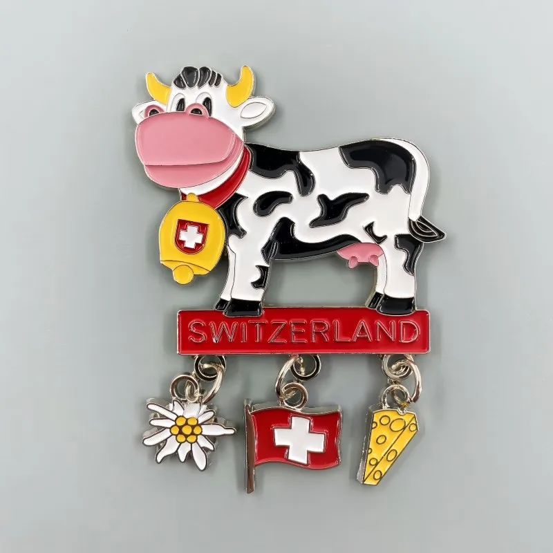 Swiss tourism commemorative creative zinc alloy bell pendant cow decoration refrigerator sticker