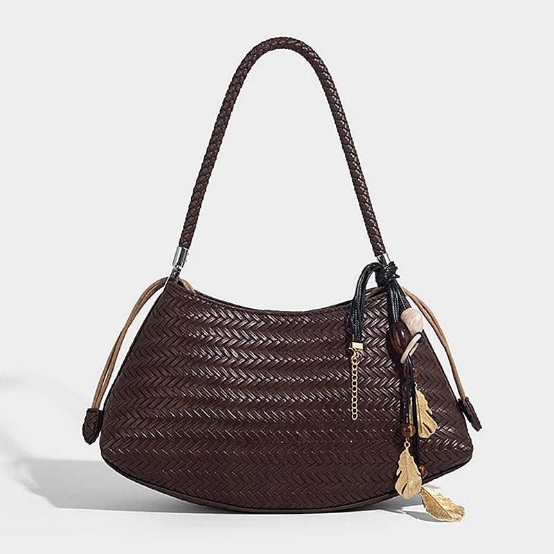 

Woven Shoulder Bag for Women Crossbody Tote Bag Handbag 2026 New Vegan Leather Purse Woven Hobo Bag Pendant Versatile Bags