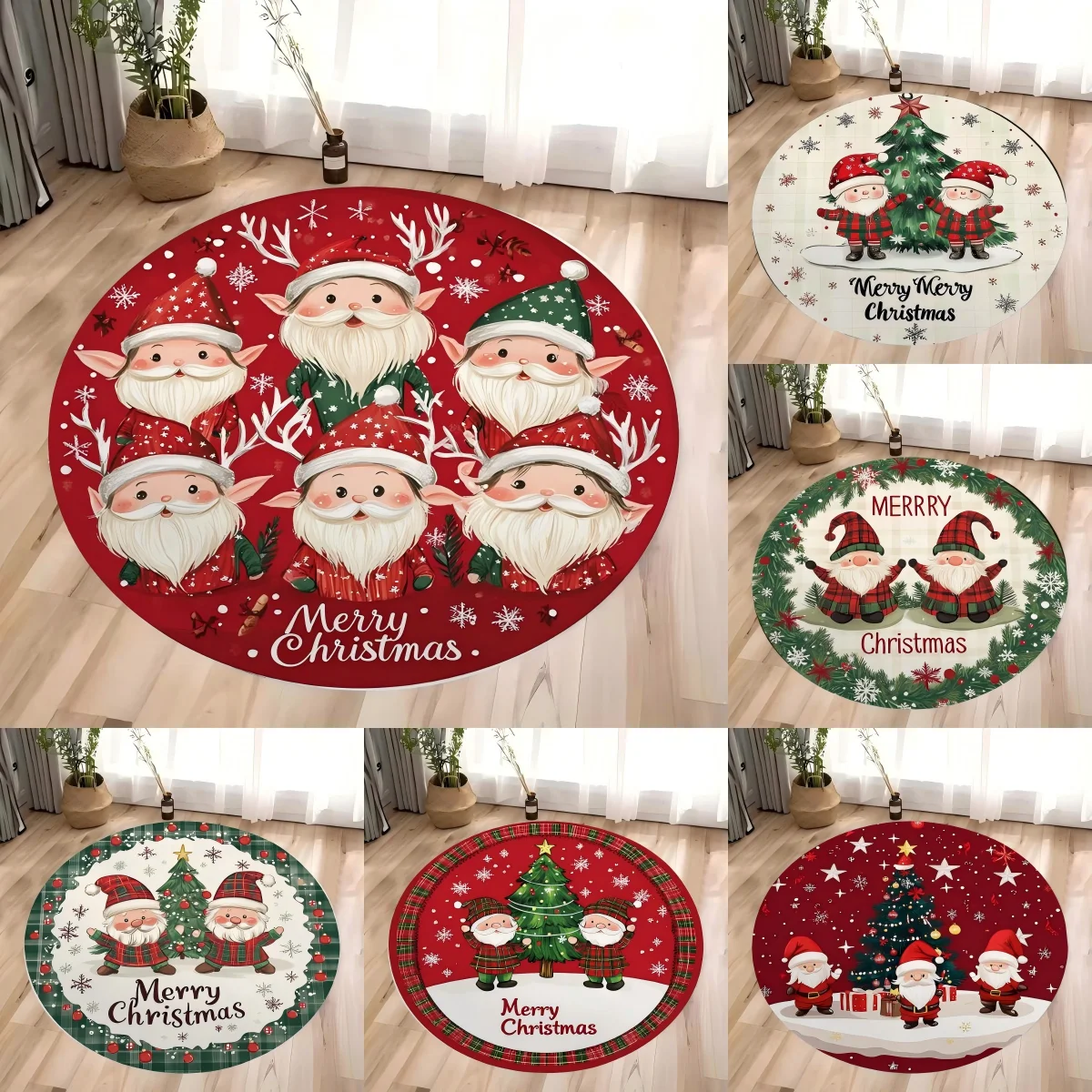 Weihnachtszwerge, runder Teppich, weicher Flanellteppich, luxuriöser Stil, Wohnzimmer, Schlafzimmer, Eingangsbereich, dekorativ