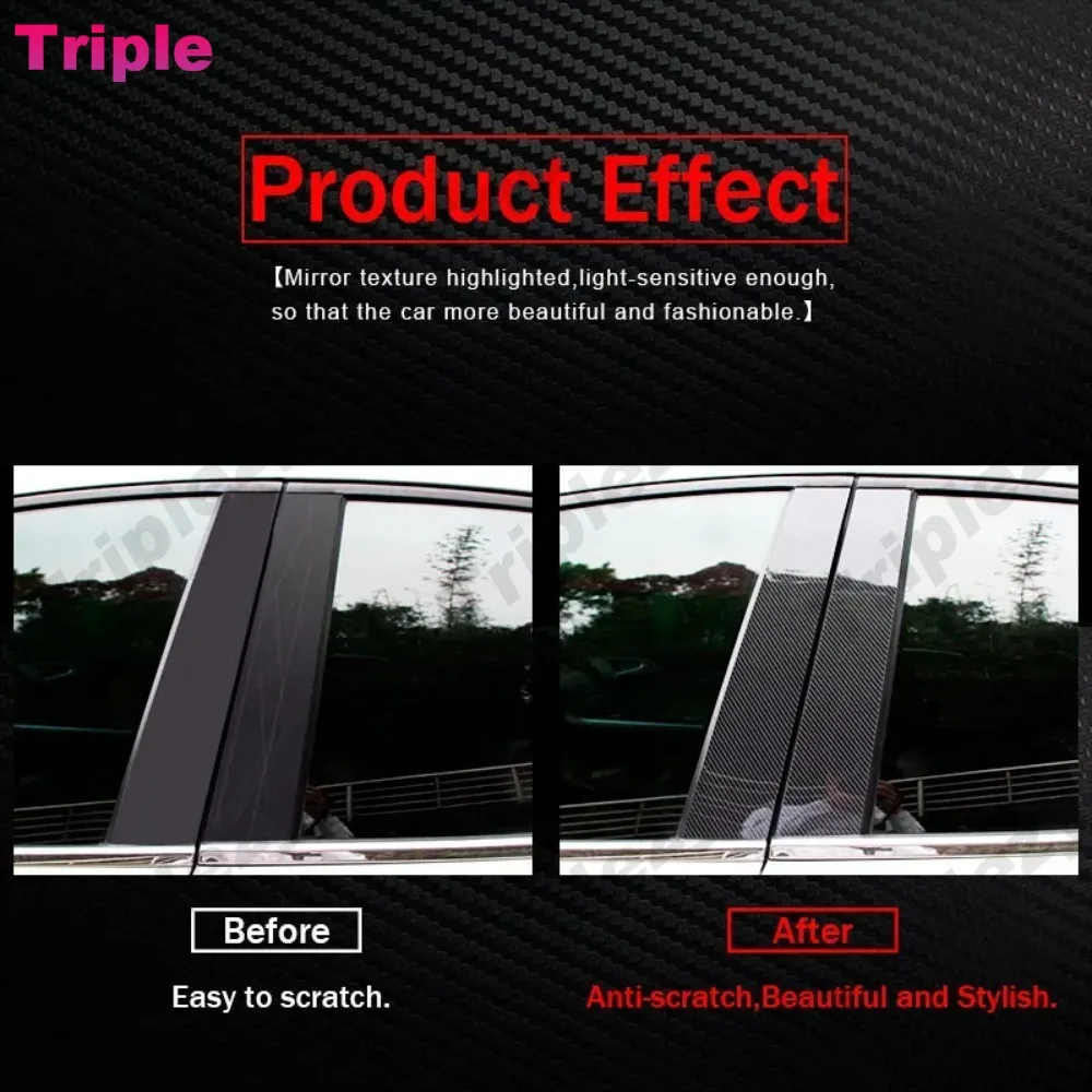 8Pcs Glossy Piano Black/Carbon Fiber/Chrome Car Door Window B C Pillar Post Cover Trim Sticker For Mazda 3 BK Sedan 2003-2008