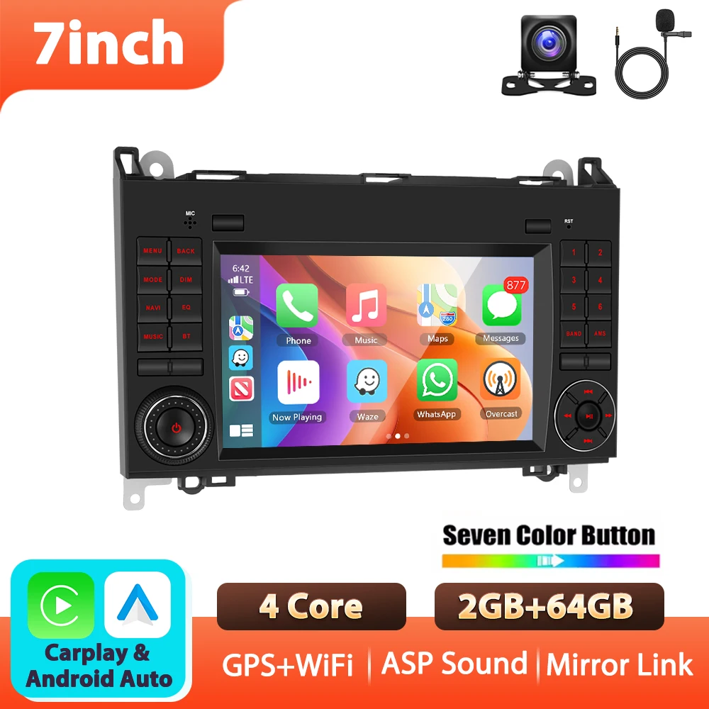 Podofo 2+64G 7'' autoradio voor Mercedes Benz B200 2008-2011 multimediaspeler Carplay Android Auto WIFI Bluetooth GPS auto-audio