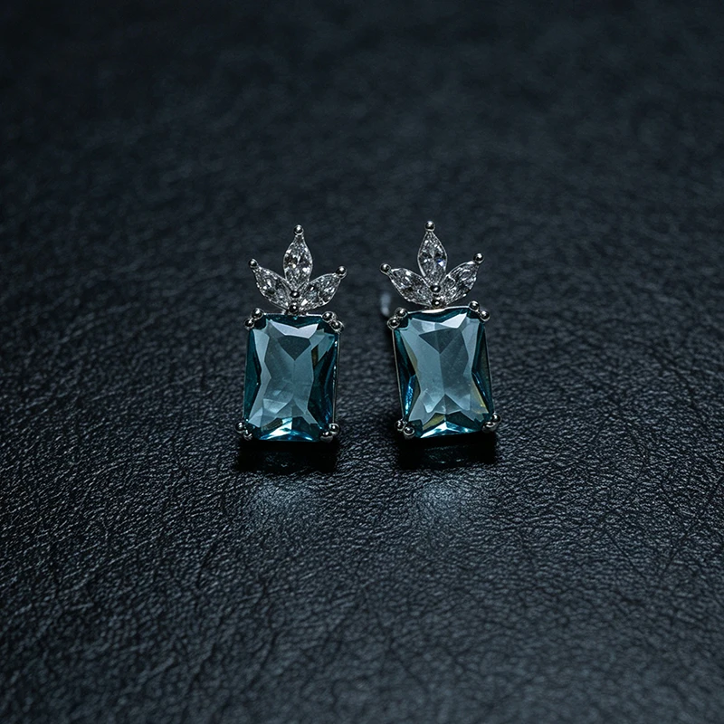 OZAN S925 Sterling Silber Ohrringe, Ohrstecker, blauer CZ-Ananas-Schmuck, modischer Edelsteinschmuck für Frauen, Damen, Mädchen, Geburtstagsgeschenk – Detail 4