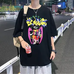 男性と女性のための特大のグラフィックTシャツ,半袖ドレンバンド,ユニセックス,カジュアル,綿,ヒップホップスタイル,333